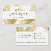 トロピカル金ゴールドとホワイトパーム葉デザイン2 名刺 (正面/裏面)