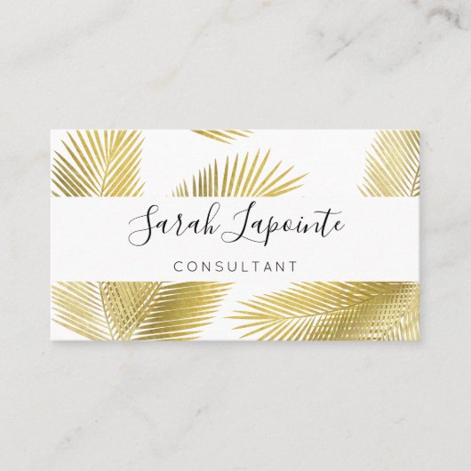 トロピカル金ゴールドとホワイトパーム葉デザイン2 名刺 (正面)