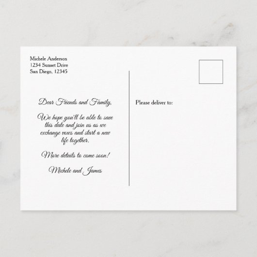 トロピカル金ゴールドの結婚ヤシの木救の日付け写真 案内ポストカード (裏面)