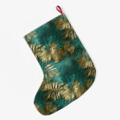トロピカル金ゴールドエメラルドグリーン離れズ ラージクリスマスストッキング (裏面 (吊り時))