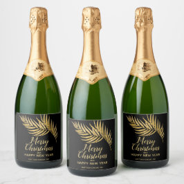 トロピカル金ゴールドグリッターパームクリスマスホリデー スパークリングワインラベル