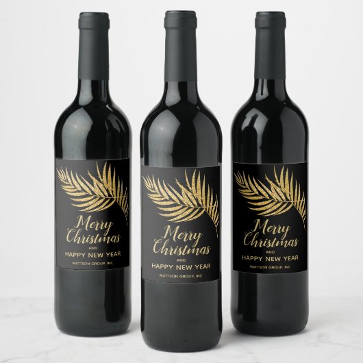 トロピカル金ゴールドグリッターパームクリスマスホリデー ワインラベル (ボトル)