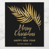 トロピカル金ゴールドグリッターパームクリスマスホリデー ワインラベル (シングルラベル)