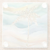 トロピカル金ゴールドグリッターパームツリービーチ ガラスコースター (裏面)