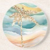 トロピカル金ゴールドグリッターパームツリービーチ コースター (正面)