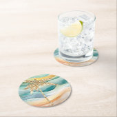 トロピカル金ゴールドグリッターパームツリービーチ ラウンドペーパーコースター (インサイチュ)