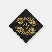 トロピカル金ゴールドグリッターパームツリーフロンズオンブラック スタンダードカクテルナプキン (角)