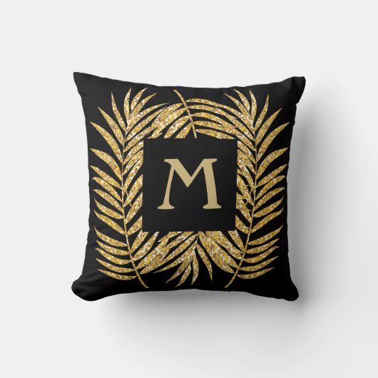 トロピカル金ゴールドグリッターパームツリーフロンズホームデコール クッション (正面)