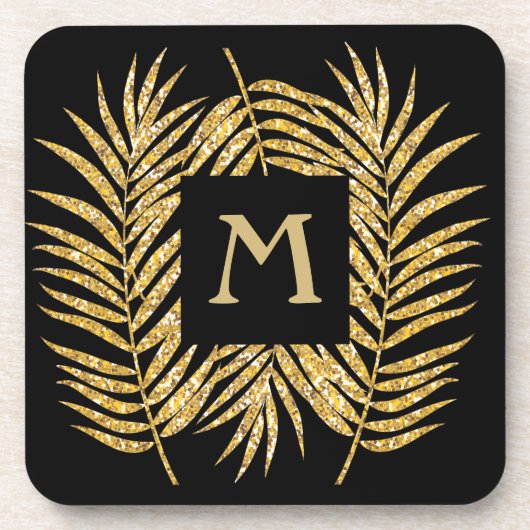 トロピカル金ゴールドグリッターパームツリーフロンズホームデコール コースター (正面)