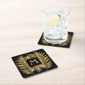 トロピカル金ゴールドグリッターパームツリーフロンズホームデコール スクエアペーパーコースター (インサイチュ)