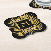 トロピカル金ゴールドグリッターパームツリーフロンズホームデコール ペーパーコースター (アングル)