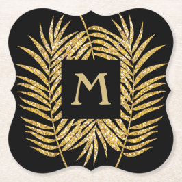 トロピカル金ゴールドグリッターパームツリーフロンズホームデコール ペーパーコースター