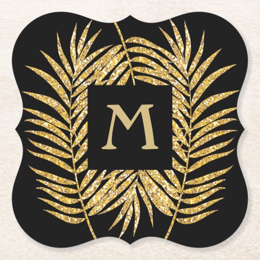 トロピカル金ゴールドグリッターパームツリーフロンズホームデコール ペーパーコースター (正面)