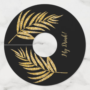 トロピカル金ゴールドグリッターパームホリデークリスマス ワイングラスタグ