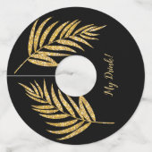 トロピカル金ゴールドグリッターパームホリデークリスマス ワイングラスタグ (正面)