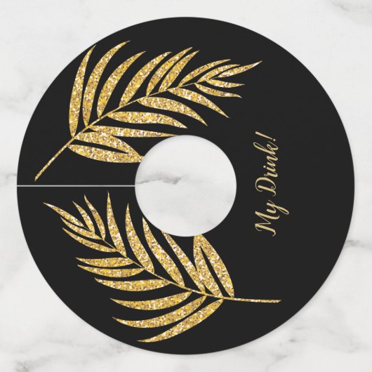 トロピカル金ゴールドグリッターパームホリデークリスマス ワイングラスタグ (正面)