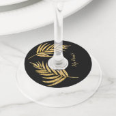 トロピカル金ゴールドグリッターパームホリデークリスマス ワイングラスタグ (クローズアップ)