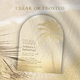 トロピカル金ゴールドサンドパームツリーボホビーチ結婚式 アクリル招待状