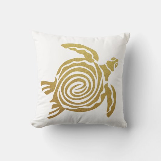 トロピカル金ゴールドタートルハワイモダンホワイト クッション (正面)