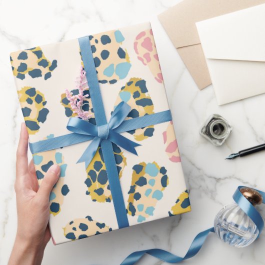 トロピカル金ゴールドパステルヒョウ ラッピングペーパー (ギフト)