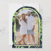 トロピカル金ゴールドパームアーチネイビーブルーブライダルシャワー 招待状 (裏面)