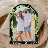 トロピカル金ゴールドパームアーチブラックブライダルシャワー 招待状