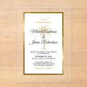 トロピカル金ゴールドパームツリーエレガントビーチ結婚式 アクリル招待状 (正面)