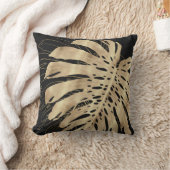 トロピカル金ゴールドモンスターリーフブラックデザイン クッション (ブランケット)