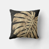 トロピカル金ゴールドモンスターリーフブラックデザイン クッション (裏面)