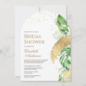 トロピカル金ゴールドモンステラパームアーチブライダルシャワー 招待状 (正面)