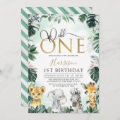 トロピカル金ゴールドワイルドワンジャングルサファリ1日 招待状 (正面/裏面)