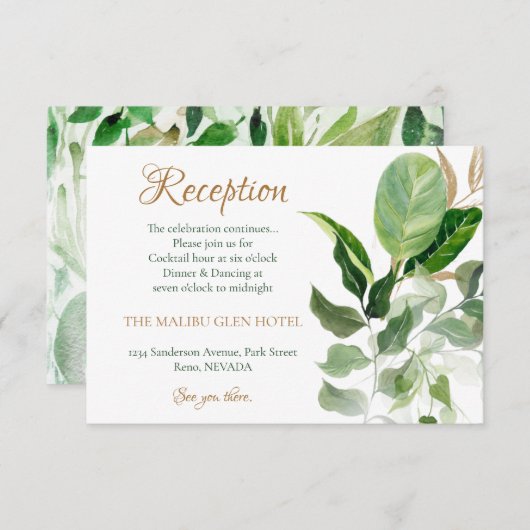 トロピカル金ゴールド&グリーンモンステラ葉披露宴 エンクロージャーカード (正面/裏面)