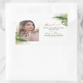 トロピカル金ゴールドArch写真卒業 長方形シール