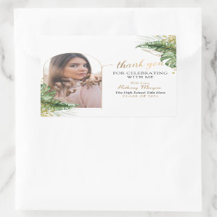 トロピカル金ゴールドArch写真卒業 長方形シール