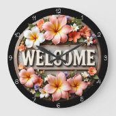 トロピカル開花ウェルカムクロック ラージ壁時計 (正面)