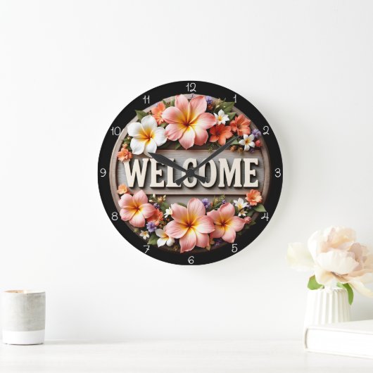 トロピカル開花ウェルカムクロック ラージ壁時計 (ホーム)