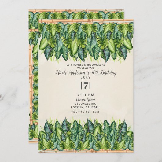 トロピカル離れジャングル誕生日&バンブーボタニカル 招待状 (正面/裏面)