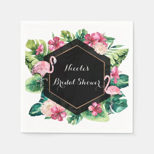 トロピカル離れハイビスカスフラミンゴエレガントパーティー スタンダードカクテルナプキン (正面)