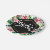 トロピカル離れハイビスカスフラミンゴエレガントパーティー ペーパープレート (アングル)