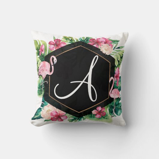 トロピカル離れハイビスカスフラミンゴスサマーシック クッション (正面)