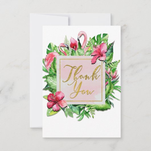 トロピカル離れハイビスカスフラミンゴスサンキューカード サンキューカード (正面)