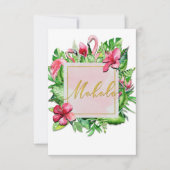 トロピカル離れハイビスカスフラミンゴマハロありがとう サンキューカード (正面)