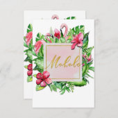 トロピカル離れハイビスカスフラミンゴマハロありがとう サンキューカード (正面/裏面)