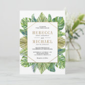 トロピカル離れパーム金ゴールドすべて結婚の 招待状 (スタンド正面)