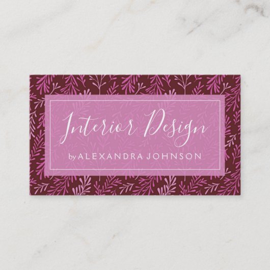 トロピカル離れピンクとブルゴーニュの模様 名刺 (正面)
