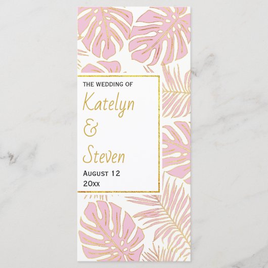トロピカル離れ金ゴールドのピンクと結婚式プログラム プログラム (正面)