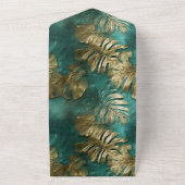 トロピカル離れ金ゴールドエメラルドグリーン オールインワン招待状 (外側)