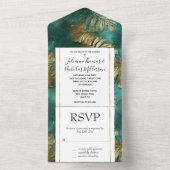 トロピカル離れ金ゴールドエメラルドグリーン オールインワン招待状 (内側)