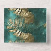 トロピカル離れ金ゴールドエメラルドグリーン オールインワン招待状 (裏面)