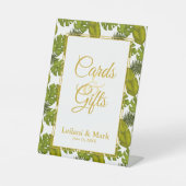 トロピカル離れ金ゴールドグリーンカードとギフト結婚ズ 台座サイン (正面)